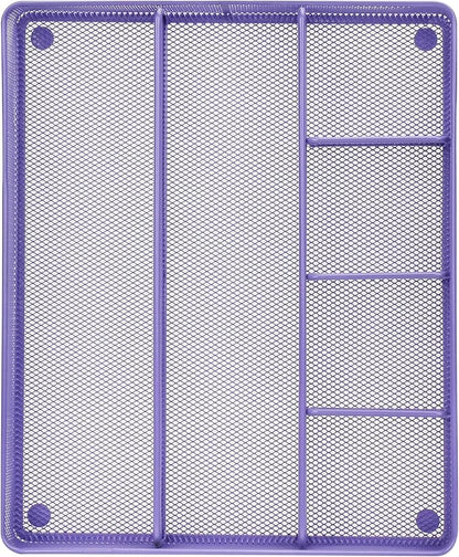 Annova Desk Top Organizer Tray for Office Organization - Metal Mesh - Storage Tray with Dividers for Pens, Desktop Accessories, Bathroom, Kitchen, Makeup and Office Supplies (Large, Purple)
