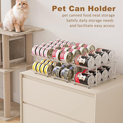 Can Organizer for Pantry, Modular 2 Tier Adjustable Cat Food Can Organizer Large Soup Can Storage Beverage Cans Clear Canned Goods Holder for Pantry and Fridge