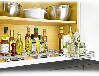 LYNK PROFESSIONAL® Pull Out Spice Rack Organizer for Inside Kitchen Cabinets - 8-3/8 inch Wide - Slide Out Drawer – Chrome Sliding Spice Organization for cabinet - Spice Racks - 1 Tier