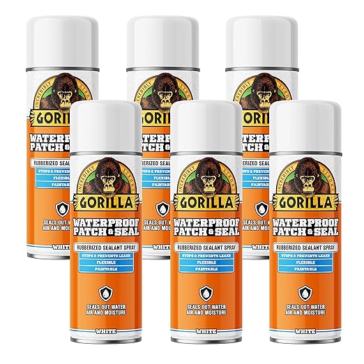 Gorilla Waterproof Patch & Seal Rubberized Sealant Spray, White, 14 Ounce (Pack of 6) - Seals Out Water, Air, and Moisture