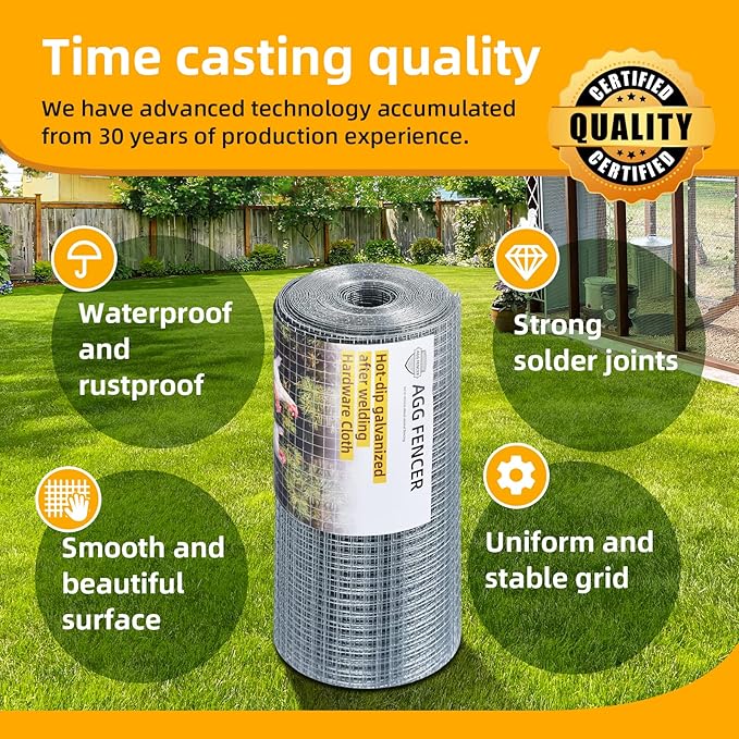 8inch x 50ft Hardware Cloth 1/2 inch Chicken Wire Fencing 19Ga, Hot Dipped Galvanized After Welding Garden Plant Supports Welded Metal Chicken Wire Fence, Poultry Animal Netting Cage Screen