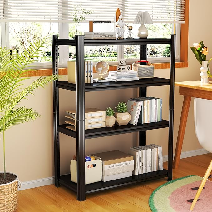 Kitchen Storage Shelves, 54''H*24''W Microwave Stand, Adjustable Metal Shelving, 1600LBS Bakers Rack, Black Kitchen Shelf, 4-Tier Shelving Unit for Bathroom, Pantry, Laundry, Closet, Garage