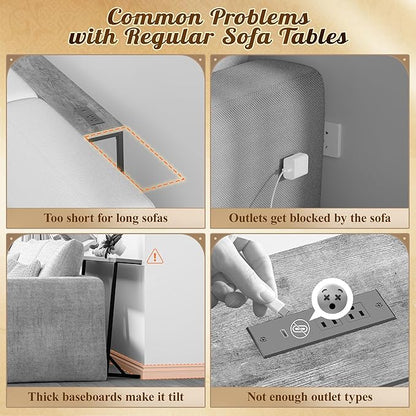 Huuger 133.9 Inch Sofa Table with Power Outlets and USB-C Ports, 5.9 Inch Narrow Entryway Table, Behind Couch Table with Storage, Extra-Long Console Table, Living Room, Rusitc Brown
