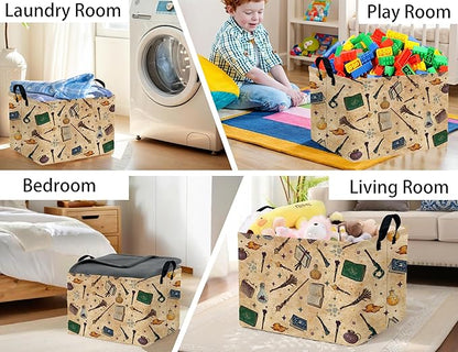Large Kids Book Basket Foldable Nursery Baby Storage Bin Collapsible Box Organizer Magic Bedroom Decor (Retro)