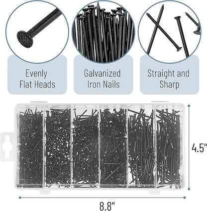 Mr. Pen- Nail Assortment Kit Bulk, 1200 Pcs, 4 Sizes, Black, Small Nails for Hanging Pictures, Finishing Nails, Wall Nails for Hanging, Pin Nails, Hardware Nails, Assorted Nails, Galvanized Nails