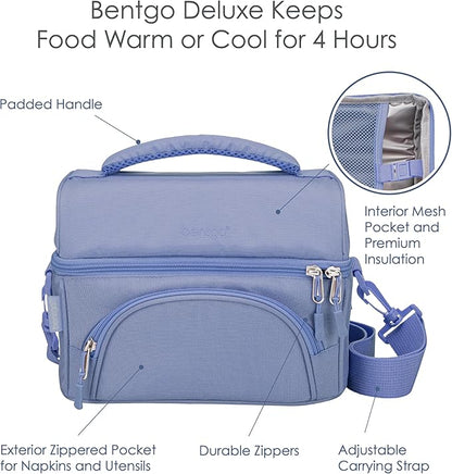 Bentgo® Deluxe Lunch Bag - Durable and Insulated Lunch Tote with Zippered Outer Pocket, Internal Mesh Pocket, Padded & Adjustable Straps, & 2-Way Zippers - Fits Most Lunch Boxes (Slate)