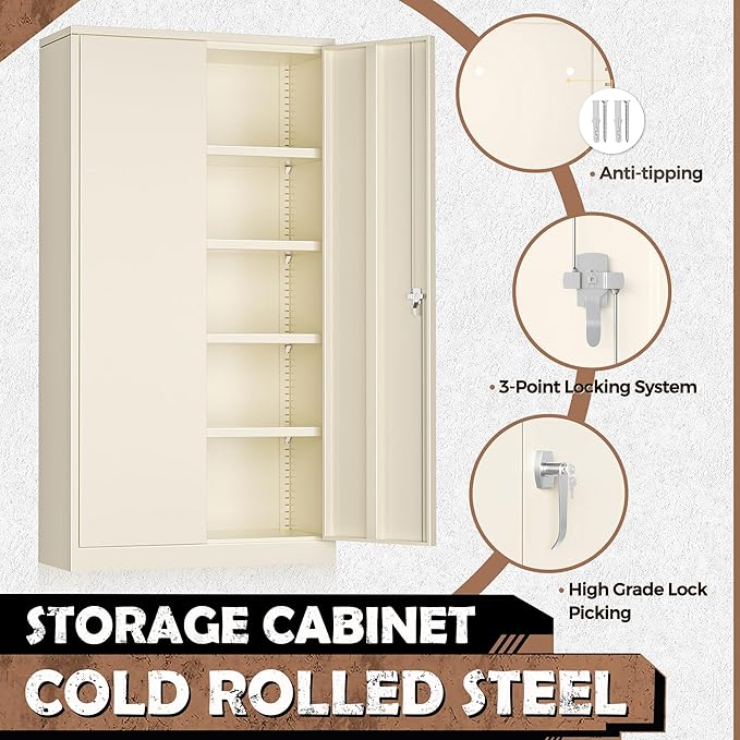 INTERGREAT Metal Storage Cabinet, 72” H Storage Cabinet with 2 Doors and 4 Adjustable Shelves for Office, Home, Garage, Pantry (Assembly Required, Grey)