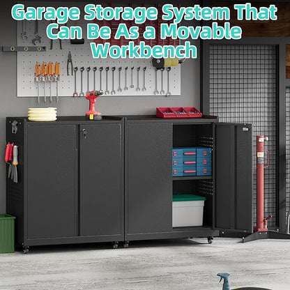Metal Storage Cabinet with Wheels,34" Rolling Tool Cabinets with Lock&Adjustable Shelves,Locking Utility Cabinet with 1 Door for Garage, Warehouse (Black)