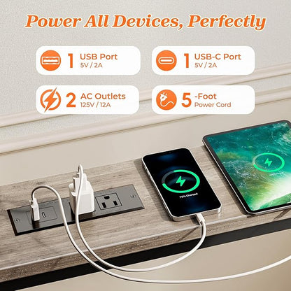 SUPERJARE 102.3 Inch Sofa Table with 2 Power Outlets and USB-C Ports, 5.9 Inch Narrow Console Table with Storage, Extra-Long, for Entryway Hallway Couch Behind Sofa, Small Spaces, Oak