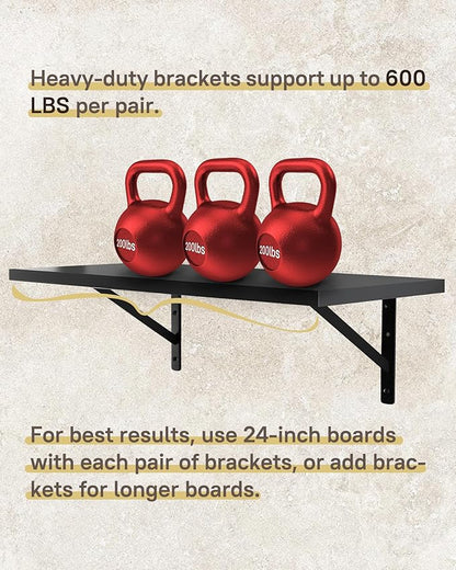 HOME MASTER HARDWARE 12 inch x 8 inch Heavy Duty Shelf Brackets, Load Capacity: 600lb, Black Metal 90 Degree Supports for Shelves 10-Pack, Wall Mounted L Bracket for Floating Shelving with Screws