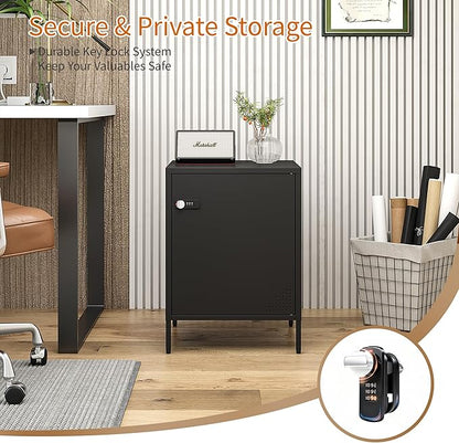 Metal Lokcer Cabinet (Black, 15.75" D x 15.75" W x 21.26" H)