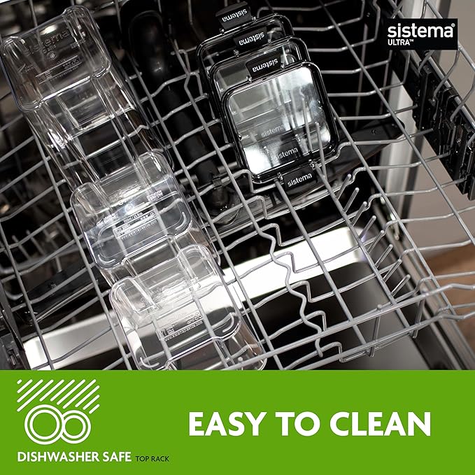 Sistema Ultra Square Airtight Pantry Storage Containers Assorted Capacity Food Storage Solution Stackable Locking Clips BPA-Free Clear with Black Accents 5 Count