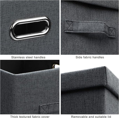 Large 17" 36 Quart Collapsible Stackable Storage Bins with Lids, 3 Packs Dark Gray Foldable Fabric Closet Storage Boxes with Lids, Heavy-duty Linen Cube Baskets(17x12x11)