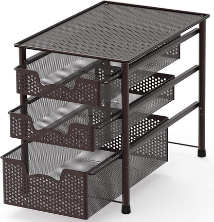 Simple Houseware Stackable 3 Tier Sliding Basket Organizer Drawer, Bronze