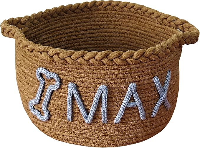 JUPPE Custom Pet Dog Toy or Food Storage Basket with Personalized Name, Dog Toys and Food Storage Box Pet Cat Organizer Bag Gift Cotton Rope Basket Gift (Custom Cat Basket)
