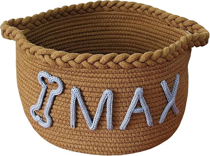 JUPPE Custom Pet Dog Toy or Food Storage Basket with Personalized Name, Dog Toys and Food Storage Box Pet Cat Organizer Bag Gift Cotton Rope Basket Gift (Custom Cat Basket)
