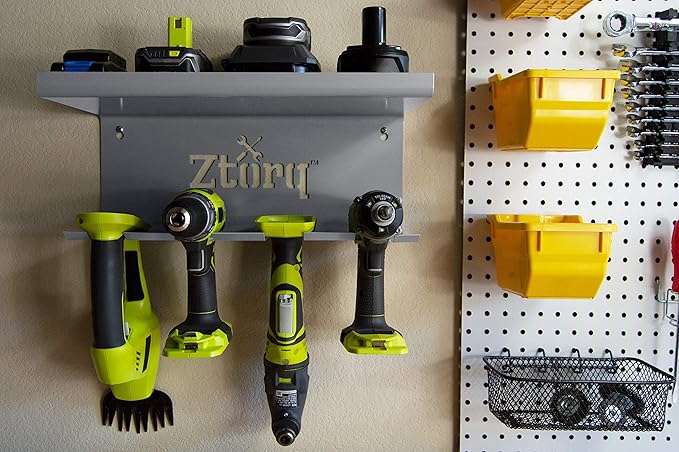 Ztorq Cordless Drill Tool Organizer - Drill holder storage wall mount shelf rack and charging station to optimize garage organization and power tool storage