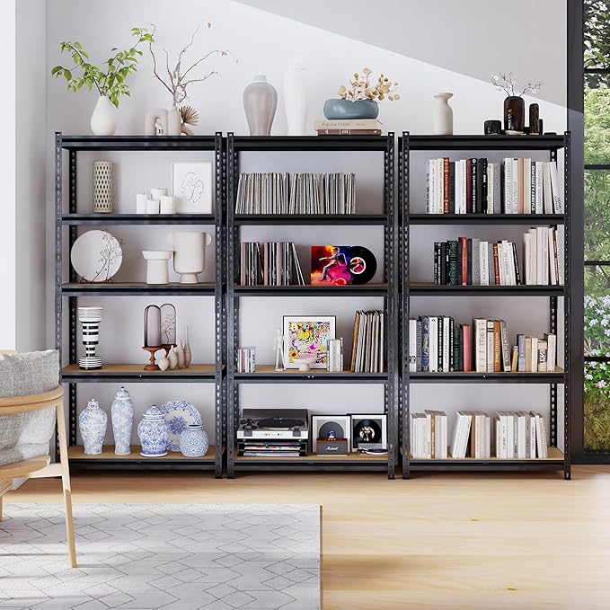 Storage Shelves Heavy Duty, Garage Shelving, 3050LBS Metal Industrial Shelving, 5-Tier Garage Shelves, Adjustable Storage Rack for Warehouses. (12" D x 28" W x 60" H)
