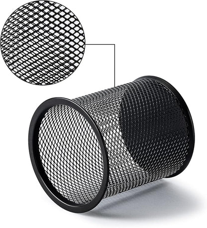 Amazon Basics Wire Mesh Pen Cup, Office Caddy Storage, Black, ‎3.7" x 3.3"