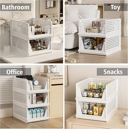 Proarea 5 Pack Stackable Plastic Storage Basket Closet Organizer Bin Foldable Clothes Organizer Storage Drawer Shelf Container for Living room Bathroom Kitchen Office (2L+3S)