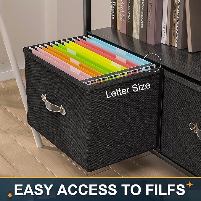 VECELO Large Printer Stand on Brakble Castors, Mobile File Cabinet with 3 Tier Shelf, 2 Drawer Lateral File-Cabinet for Filing Organization, fits Letter Size for Home Office, Black