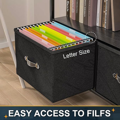 VECELO Large Printer Stand on Brakble Castors, Mobile File Cabinet with 3 Tier Shelf, 2 Drawer Lateral File-Cabinet for Filing Organization, fits Letter Size for Home Office, Black