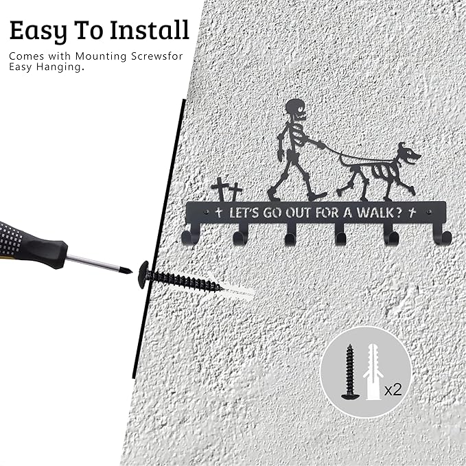Skull Dog Paw Shaped Wall Mount Leash and Key Hook - Gothic Home Decor Organizer