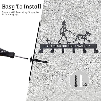 Skull Dog Paw Shaped Wall Mount Leash and Key Hook - Gothic Home Decor Organizer