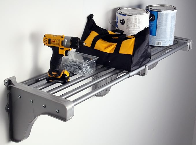 EZ Shelf-Expandable-Closet Shelf (NO Hanging Rod)- 42.5” to 75” -Silver-Easy Install to Backwall(Floating)-Wire Closet Shelving Alternative-(EZS-S72S-1-2)