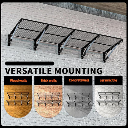 Heavy Duty Foldable Garage Storage Shelves Wall Mounted Metal Rack Unit Organizer with Removable Edge Barriers, Adjustable System for Corner Wall Use, 69.96 Inch Long 24.45 Inch Large