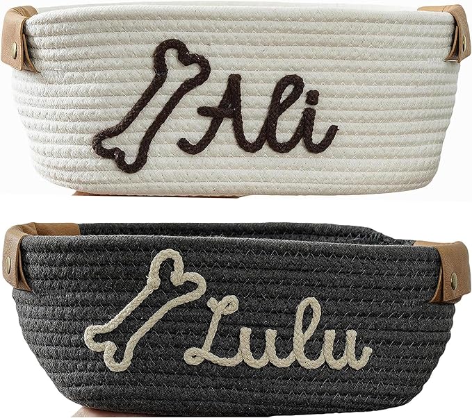 JUPPE Custom Pet Dog Toy Basket with Personalized Name, Cat or Dog Toys and Storage Organizer Customize Dog Toy Gift Cotton Rope Basket Gift (For pet)