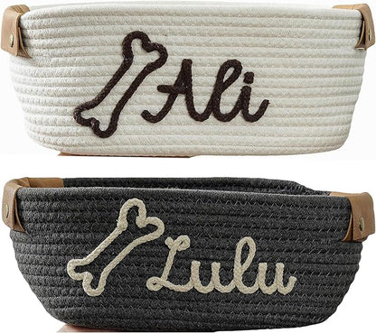 JUPPE Custom Pet Dog Toy Basket with Personalized Name, Cat or Dog Toys and Storage Organizer Customize Dog Toy Gift Cotton Rope Basket Gift (For pet)