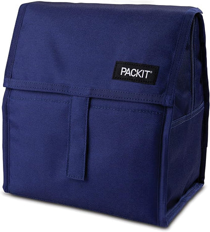 PackIt® Freezable Lunch Bag, True Blue, Built with EcoFreeze® Technology, Foldable, Reusable, Zip and Velcro Closure with Buckle Handle, Designed for Work Lunches and Fresh Lunch On the Go