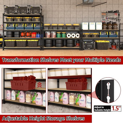 5-Shelf Heavy Duty Shelving - Adjustable Garage Storage Shelves, Metal Utility Storage Racks for Warehouse Pantry Basement Kitchen, Garage Organizers Shef Unit, Black, Packs of 4