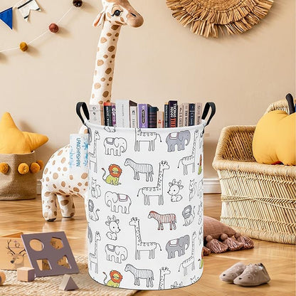LANGYASHAN Laundry Basket Canvas Fabric Collapsible Organizer Basket for Storage Bin Toy Bins Gift Baskets Bedroom Clothes Children Nursery Hamper (Animals)