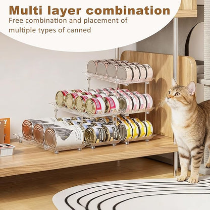 Can Organizer for Pantry, Modular 3 Tier Adjustable Cat Food Can Organizer Large Soup Can Storage Beverage Cans Clear Canned Goods Holder for Pantry and Fridge