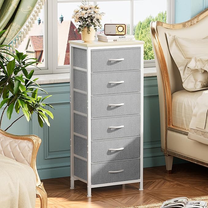 Huuger Tall Dresser for Bedroom, 7 Drawer Dresser & Chests of Drawers, Fabric Drawer for Closet, Bedroom, Night Stand, Metal Frame, Storage Tower with Fabric Bins, Grey