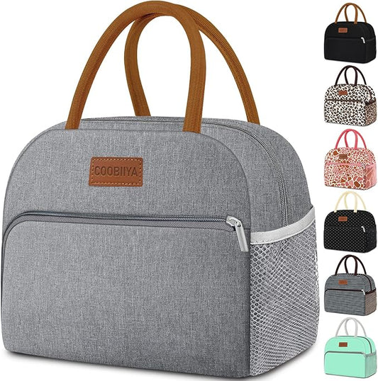 Coobiiya Lunch Bag Lunch Box for Women Men,Small Leakproof Cute Lunch Tote Large Capacity Reusable Insulated Cooler Lunch Container for Work/Office/Picnic/Beach，Grey