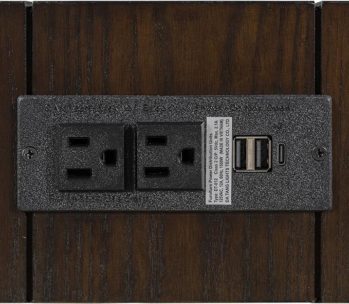 RUNNA Rustic Minimalist Console Table with Hidden Drawer, Side Power Outlet,Wood Entryway Table for Entryways, Living Rooms and Home Offices (Espresso#18)