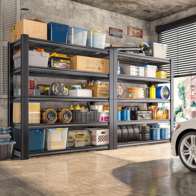 REIBII 3010LBS Garage Shelving 72" H Garage Shelving Heavy Duty Industrial Metal Shelving 5 Tier Adjustable Shelves for Storage for Kitchen Pantry Warehouse Basement 72" H x 35.5" W x 16" D, Black
