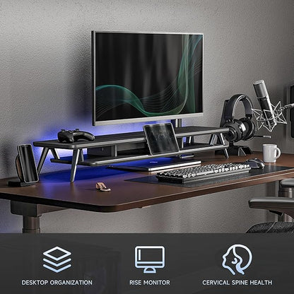 Fenge Dual Monitor Stand, Monitor Stands Riser for 2 monitors, 42.5 Inch Wood Desk Shelf with Storage Organizer and Cable Management for Office Desk Accessories