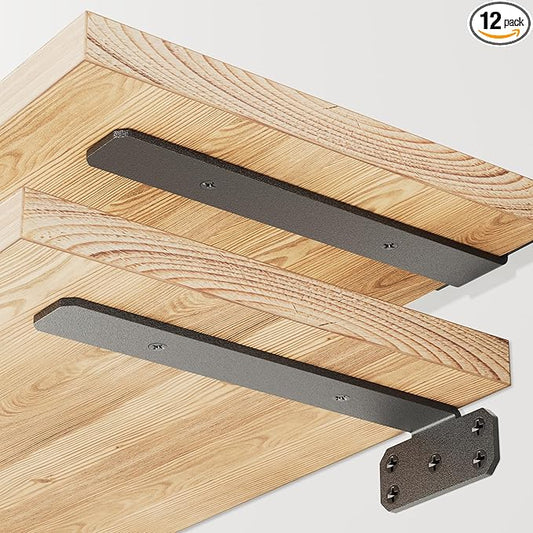 SKYSEN 12 Pack 12" Floating Shelf Bracket, Shelves Brackets, Wood Shelving Brackets Hardware - Heavy Duty - 4/6/8/10/12 inch - Real Hidden Bracket Design（tzj12-12）