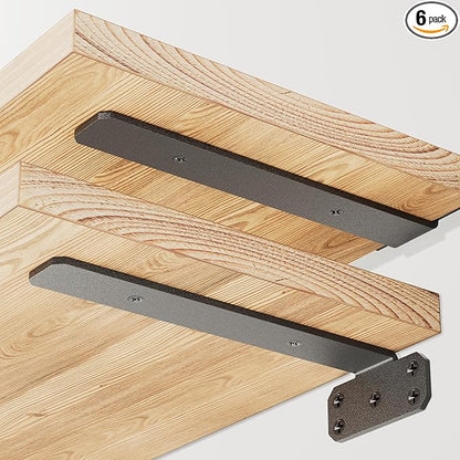 SKYSEN 6 Pack 12" Floating Shelf Bracket, Shelves Brackets, Wood Shelving Brackets Hardware - Heavy Duty - 4/6/8/10/12 inch - Real Hidden Bracket Design（tzj12-6）