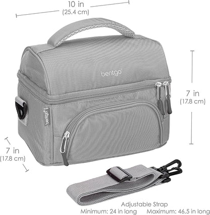 Bentgo Deluxe Lunch Bag - Durable and Insulated Lunch Tote with Zippered Outer Pocket, Internal Mesh Pocket, Padded & Adjustable Straps, & 2-Way Zippers - Fits Most Lunch Boxes (Gray)