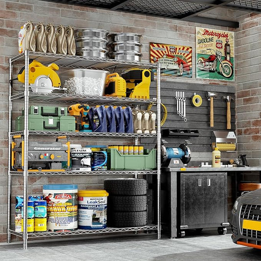 Storage Shelves Heavy Duty, 48" L x 20" W x 72" H Garage Wire Shelving Unit Loads 2000LBS, 5-Tier Adjustable Metal Industrial Utility Shelf Rack for Kitchen, Laundry Room, Pantry, Warehouse, Basement