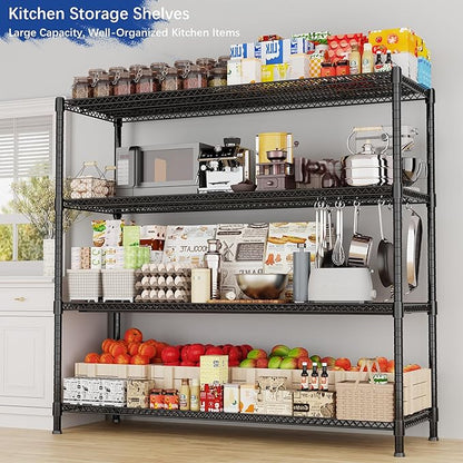 Heavy Duty Shelving, 72.2" H Garage Shelving Unit with Leveling Feet, 4-Tier Adjustable Garage Storage Shelves Metal Rack, Industrial Shelving for Warehaouse Storage, 60" W x 24" D x 72.2" H, Black