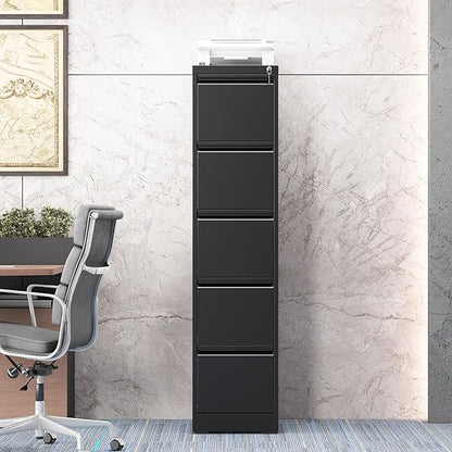 5 Drawer Vertical File Cabinet with Lock, Metal Filing Cabinets for Home Office, Heavy Duty File Storage Cabinet for Legal/Letter/A4 Documents, Easy to Assemble, Black