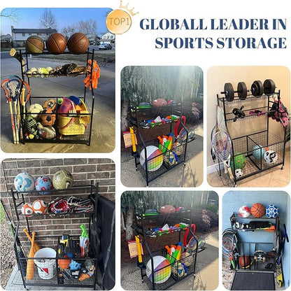 Mythinglogic Sports Equipment Garage Organizer,Garage Ball Storage for Sports Gear and Toys, Rolling Ball Cart with Wheels for Indoor/Outdoor Use