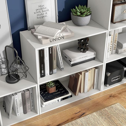 Homes: Inside + Out Apexa 2-Tier Cube Storage Organizer Shelves, Stackable Wood Bookcase Fits Cubby Bins for Organization, Dorm Teen Room Decor & Home Office, White
