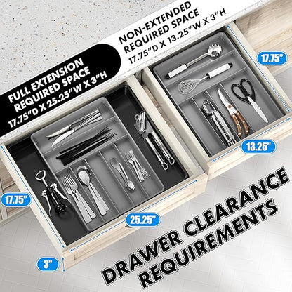 Simple Houseware Expandable Kitchen Drawer Flatware Organizer, Black/Gray